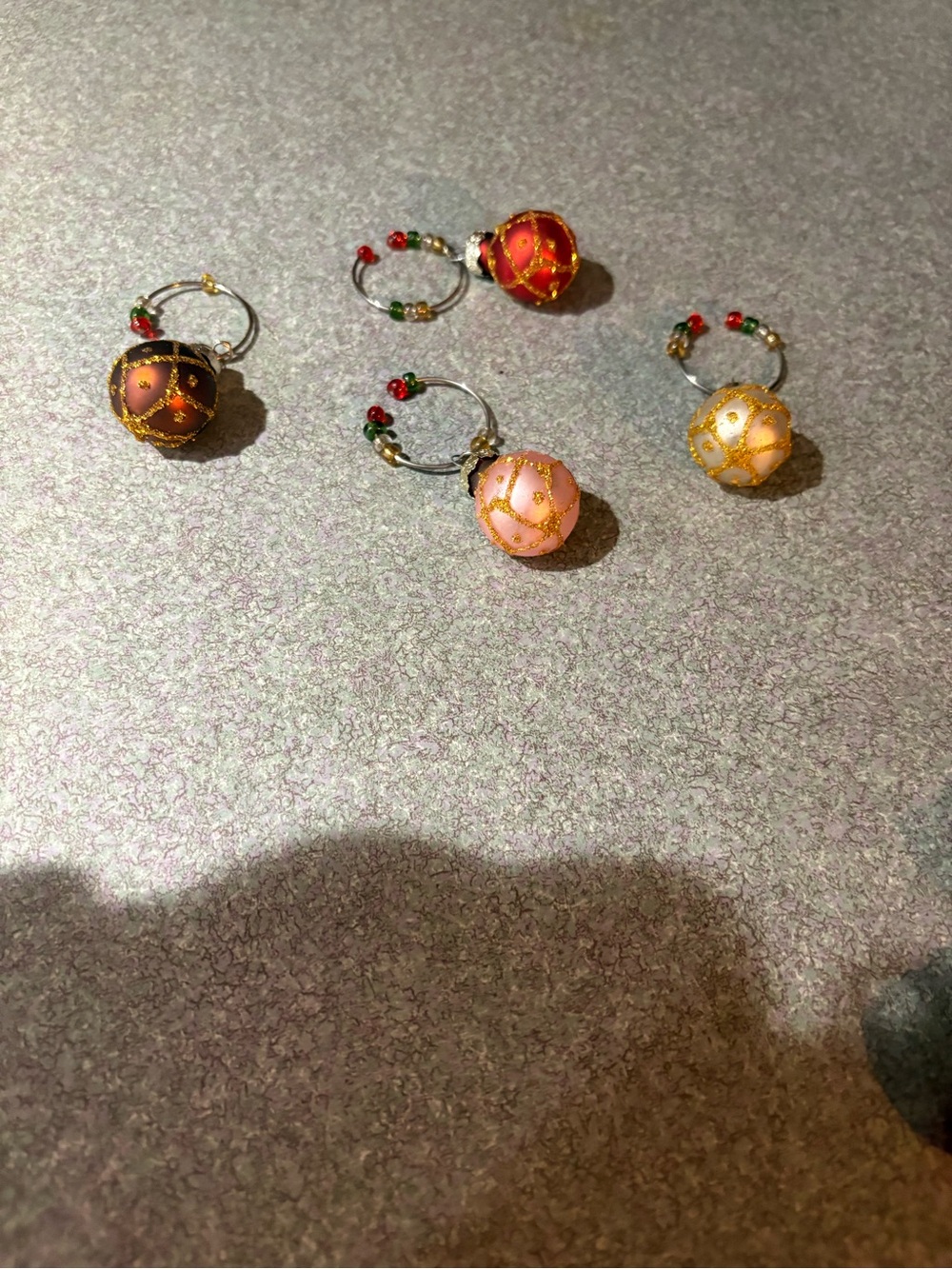 Decorative Wine Glass Charms - Set of 4 (Pink, Red, Brown, Cream)